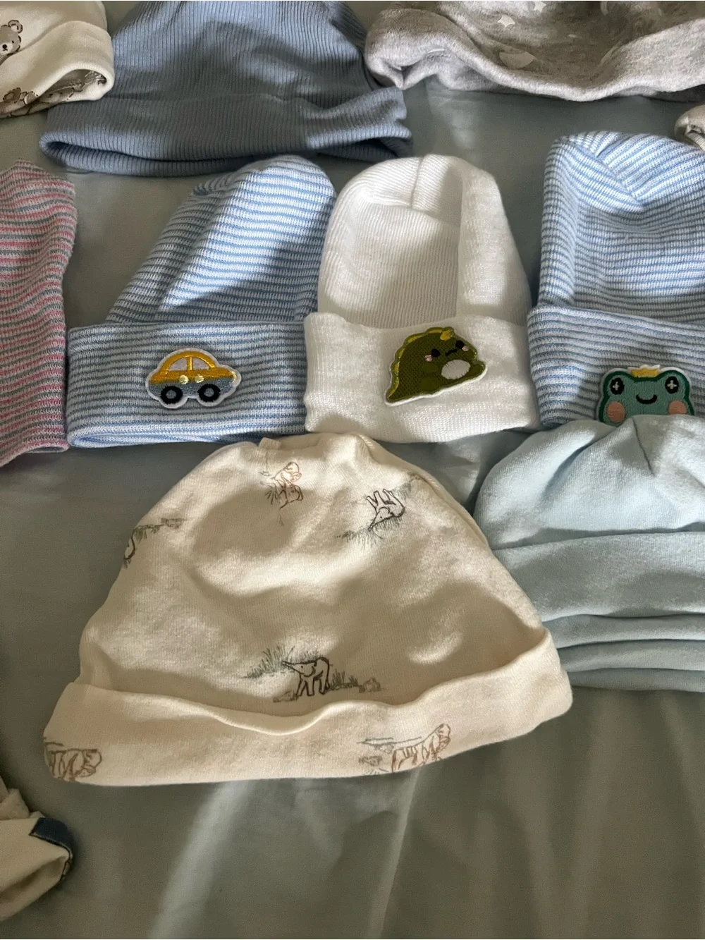 Baby Beanie Hat Set - Assorted Blue, White, Cream & Gray